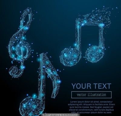 藍(lán)色發(fā)光粒子連線音符矢量素材在設(shè)計及軟件開發(fā)中的應(yīng)用